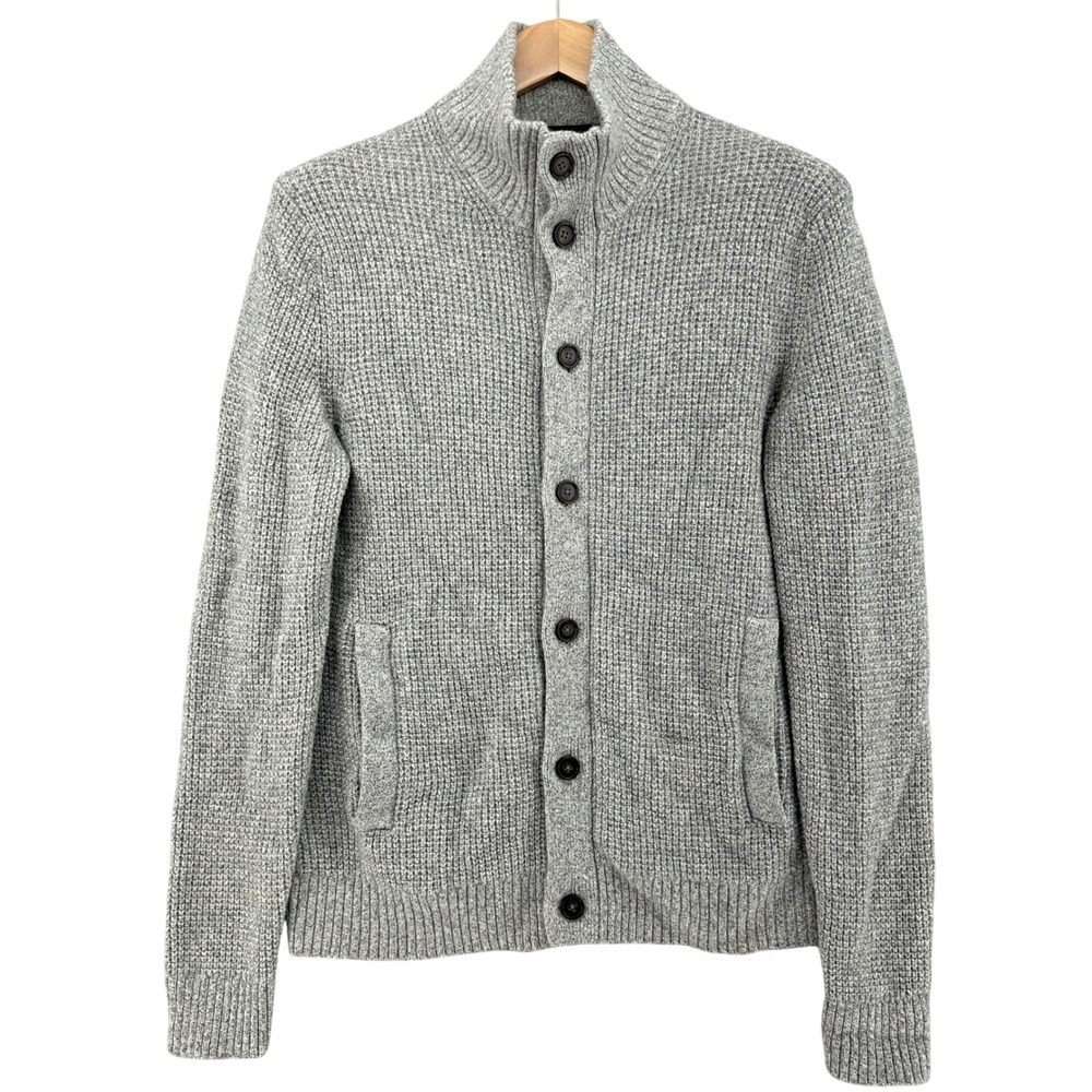 Banana Republic Waffle Knit Mock Neck Wool Blend Button Front Cardigan Sweater S